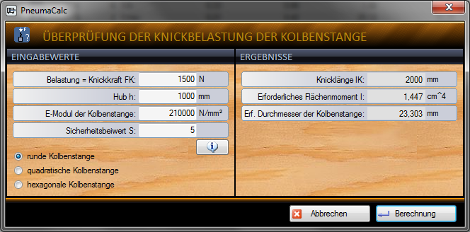 PneumaCalc - &Uuml;berpr&uuml;fung der Knickbelastung der Kolbenstange